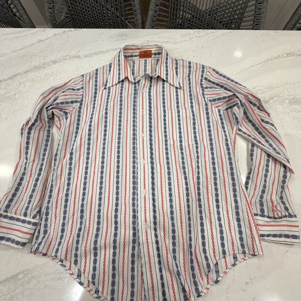 Vintage VanHeusen Vanopress 417 Striped Button Sz 17x34 Beach Grunge 70s Disco